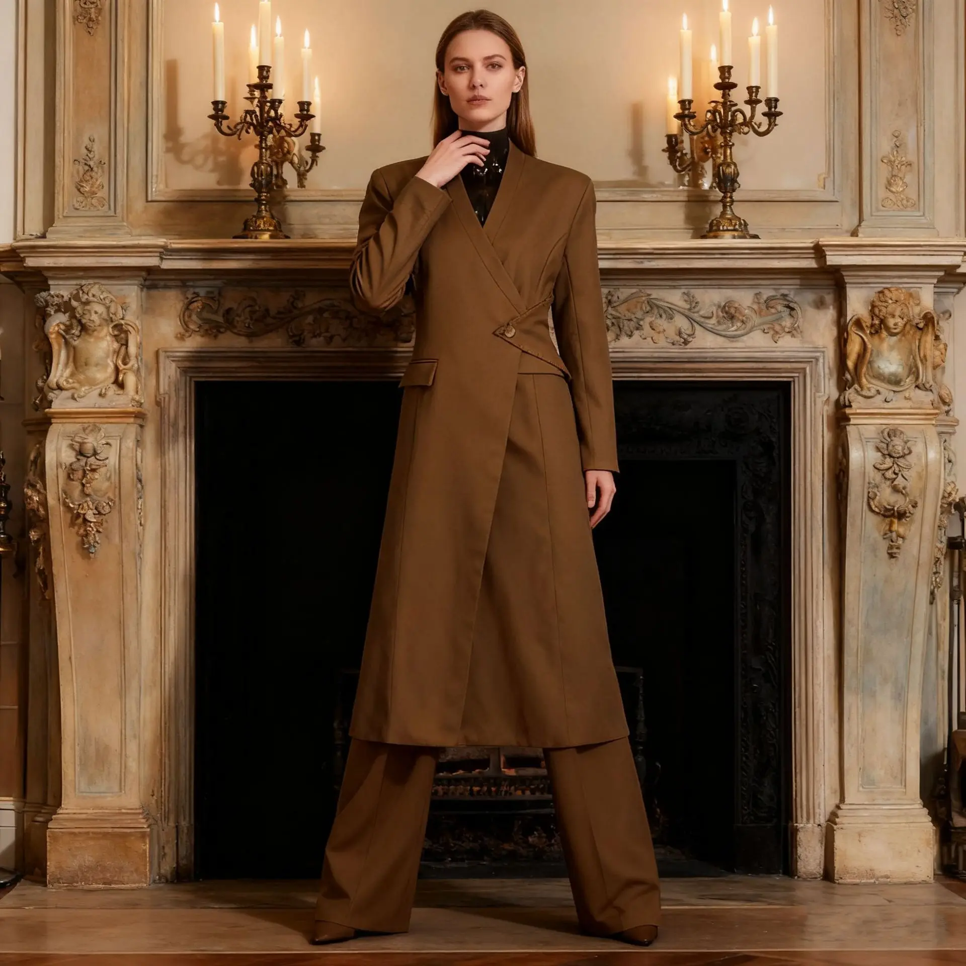 Cappotto irregolare stile pendolare 2025 Autunno/inverno Nuovo stile Trench lungo da donna con cintura patchwork unico e semplice