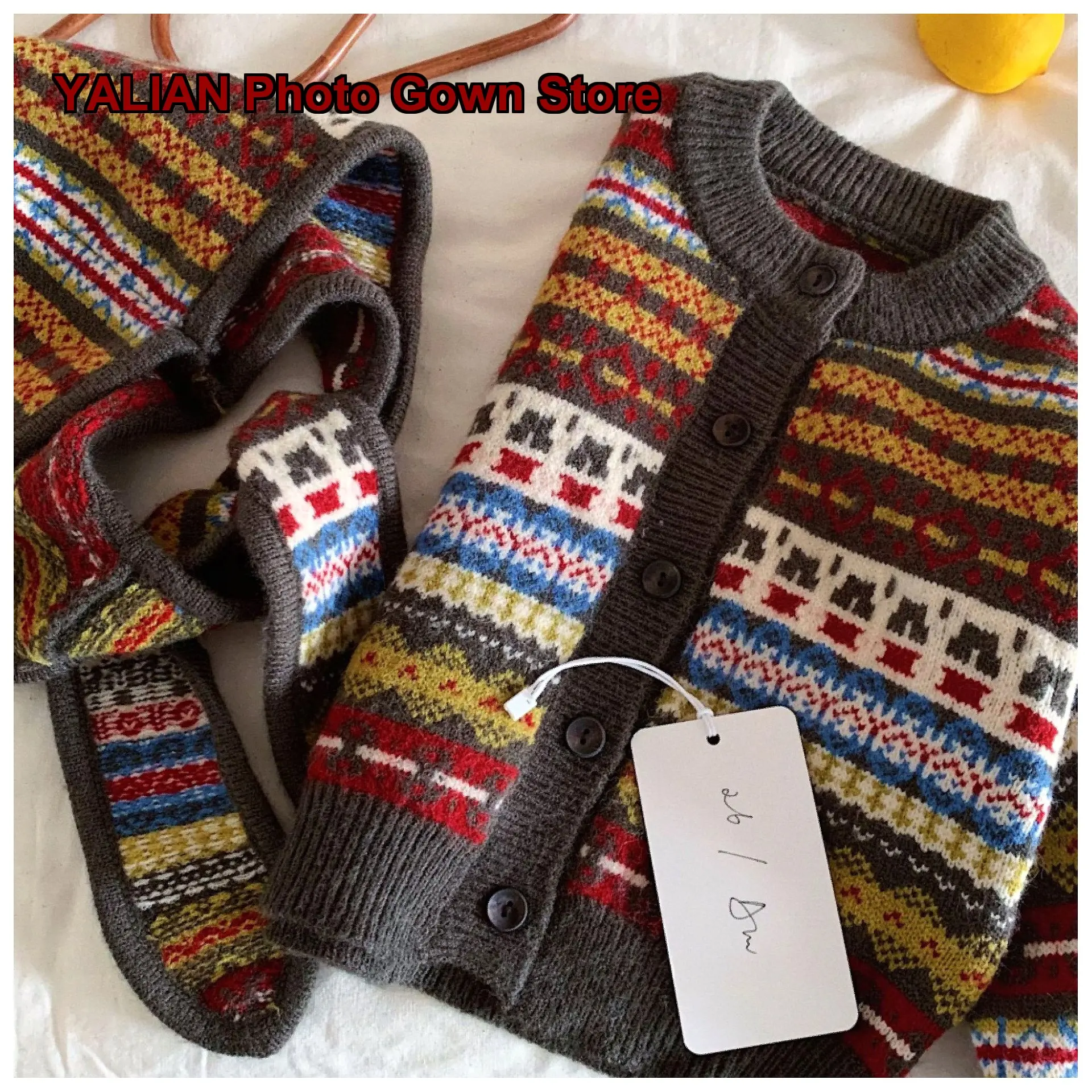 Kids Fair Isle Hooded Shawl Boys Girls Autumn Knit Cape