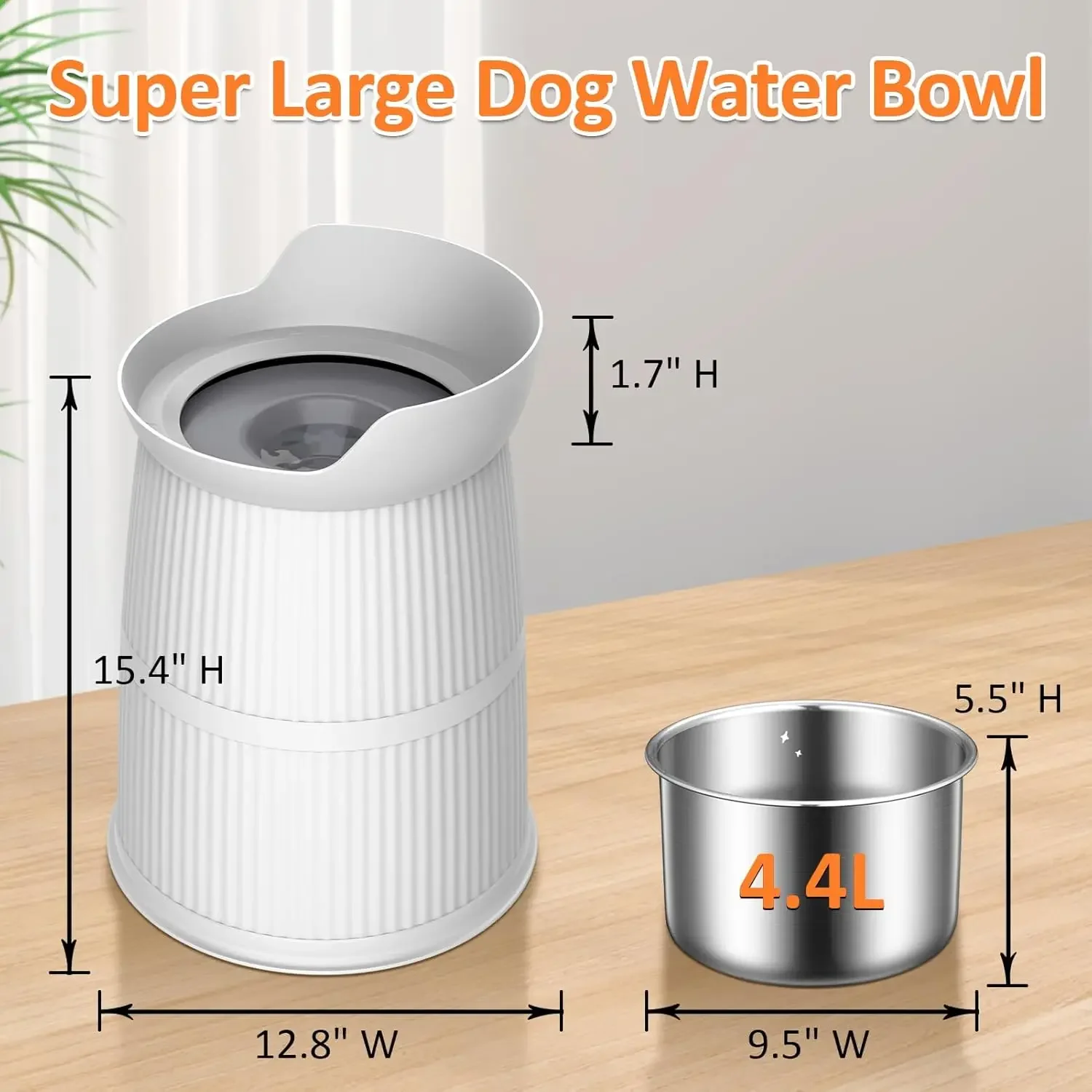 Bowls Large Sized,15.4in High Raised Stand,4.4L No Spill Dog Water Bowl,Stainless Steel Bowl,Adjustable,Non-tip,Non