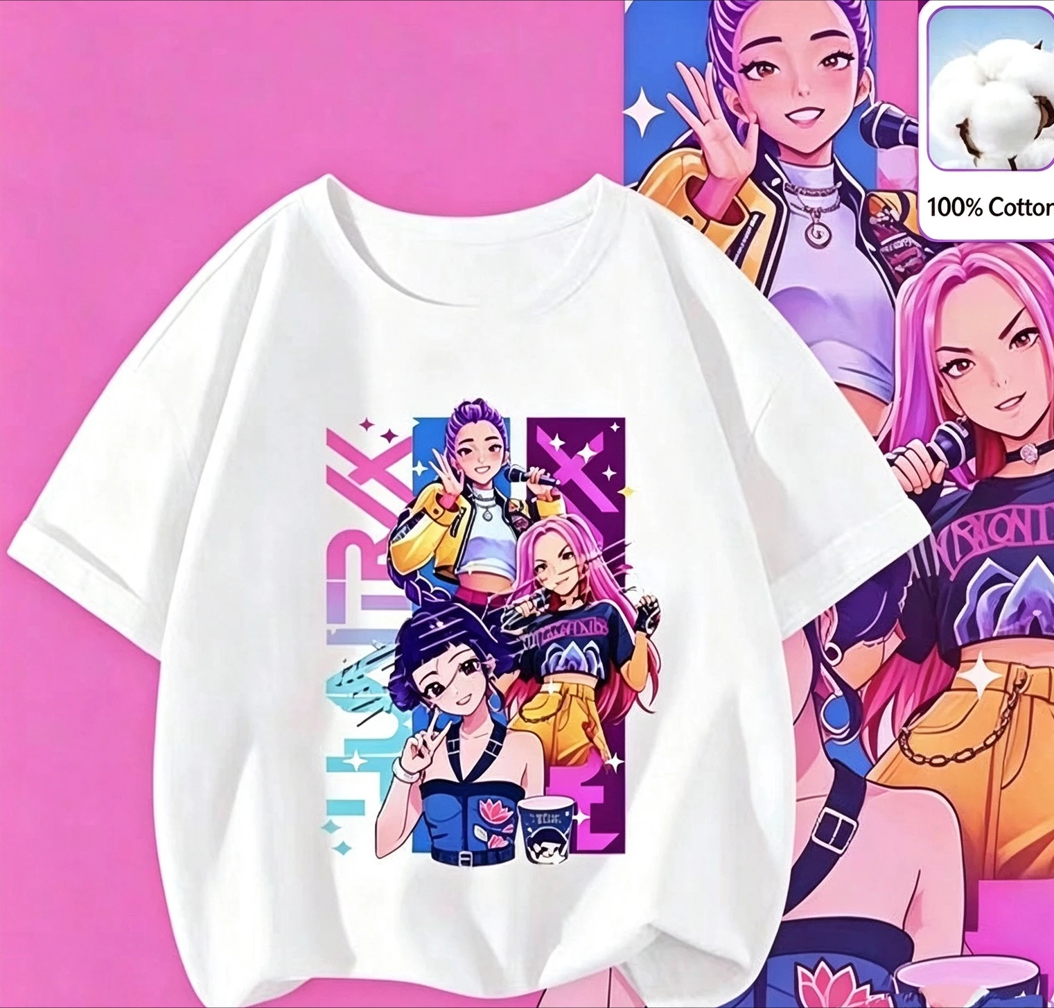 Kids' Summer Demon-Hunting Witch Crew Neck Short Sleeve 2026 New Girls' Cotton Fashionable Versatile T-Shirt Top