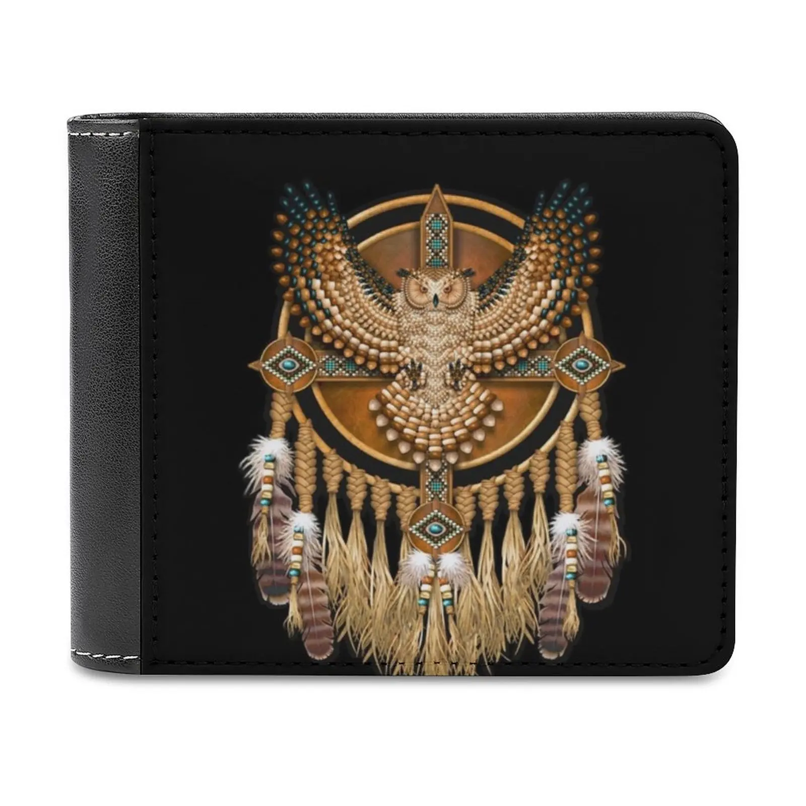 

Beadwork Owl Mandala New Men Wallets Pu Leather Men Purse High Quality Male Wallet Mandala Medicine Wheel Animal Totem Spirit