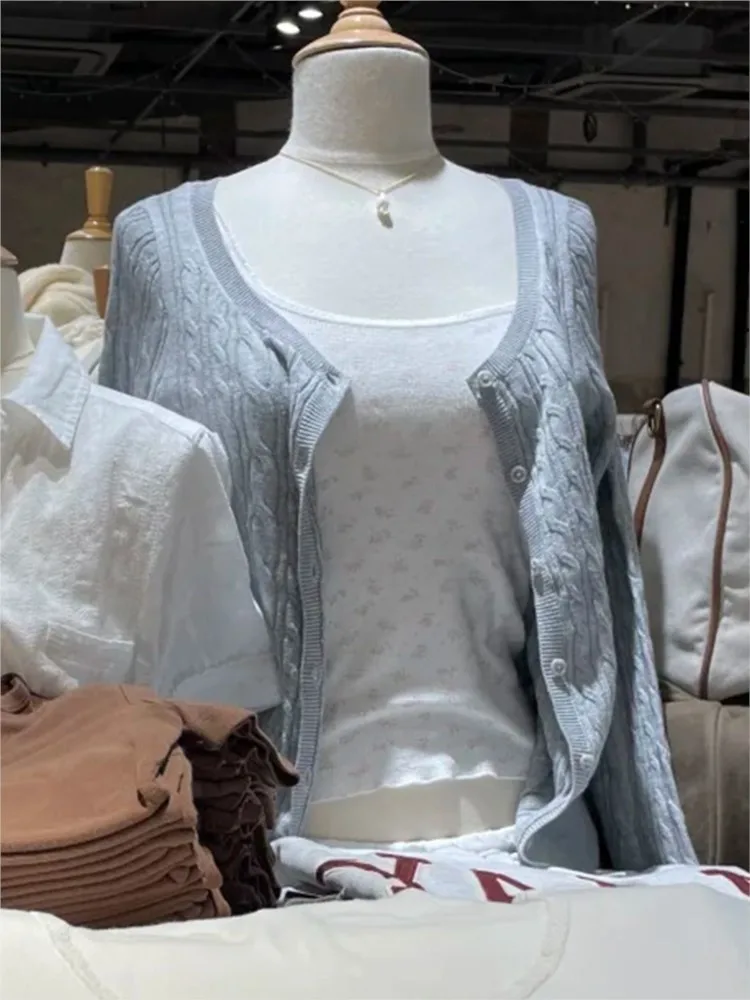 그레이 트위스트 플라워 슬림 가디건 여성 스트리트웨어 신상 솔리드 O넥 싱글 브레스티드 가을 스웨터 귀여운 캐주얼 달콤한 니트웨어