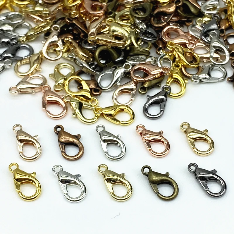 30 sztuk/partia 12x6mm platerowane aluminiowe zapięcie karabińczykowe haki na naszyjnik i bransoletka łańcuszek komponenty do biżuterii DIY