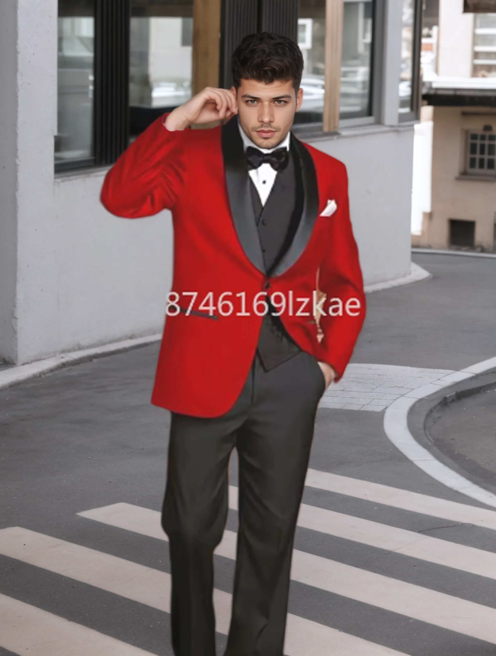 

Fashion 3 Piece Jacket Pants Vest Red Coat Black Vest Pants Slim Fit Wedding Blazer Groom Slim Fit Luxury Terno Outfits
