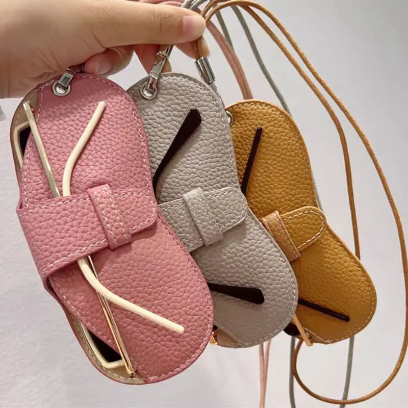 

Solid Color PU Leather Glasses Bag With Rope Fashion Portable Sunglasses Cover Case Pouch Eyewear Protector Case Accessories