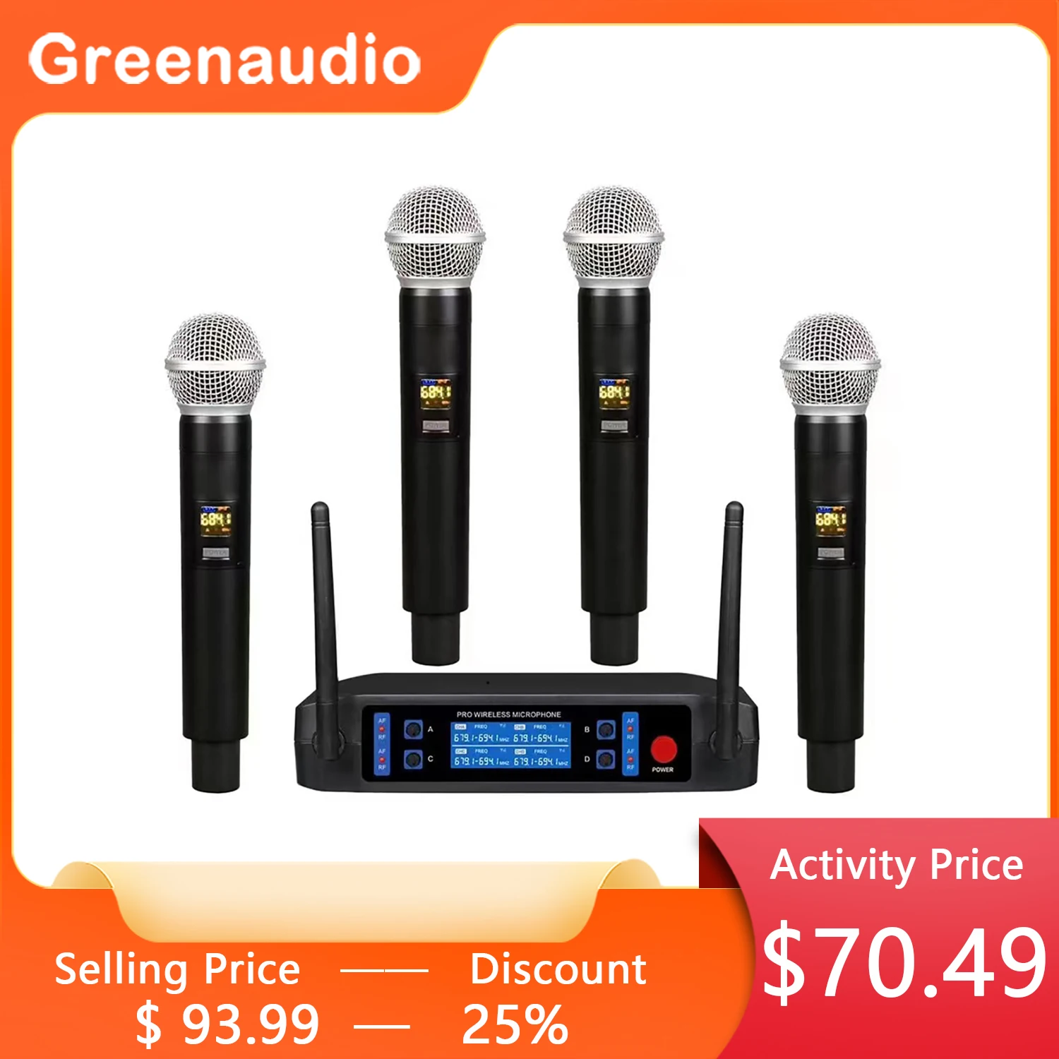 GAW-GLXD8 4X16 Channel UHF Wireless Microphone Vocal Handheld Mic 100 meter distance strong signal Performance Home Karaoke