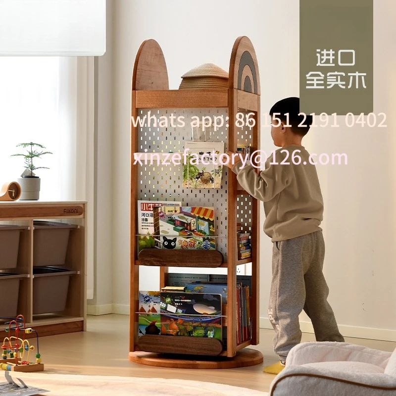 تخصيص الدورية رف الكتب 360 درجة خشب متين سميكة رف كتب الصور رف شاشة تخزين منطقة القراءة خزانة الكتب