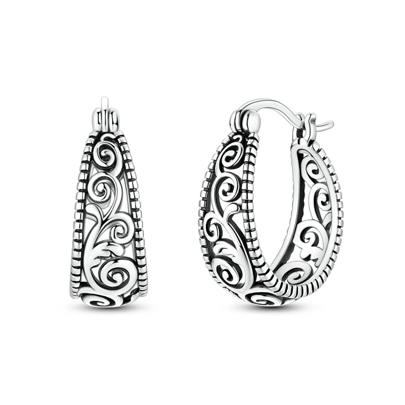925 Sterling Silver Earrings Women Vintage Scroll Pattern Hoop Earring For Anniversary Wedding Jewelry Gifts