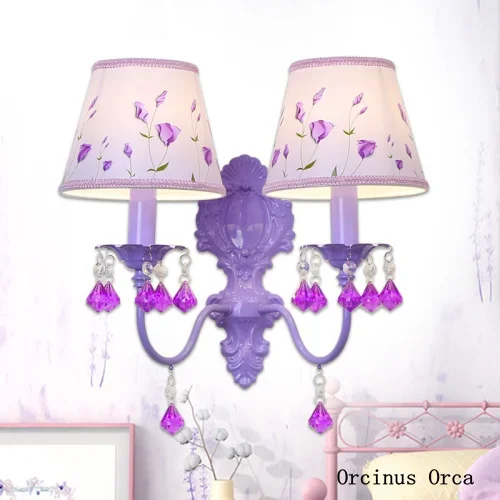 

Korean Pastoral Purple Crystal Wall Lamp Girls Bedroom Bedside Lamp Creative Romantic LED Crystal Wall Lamp