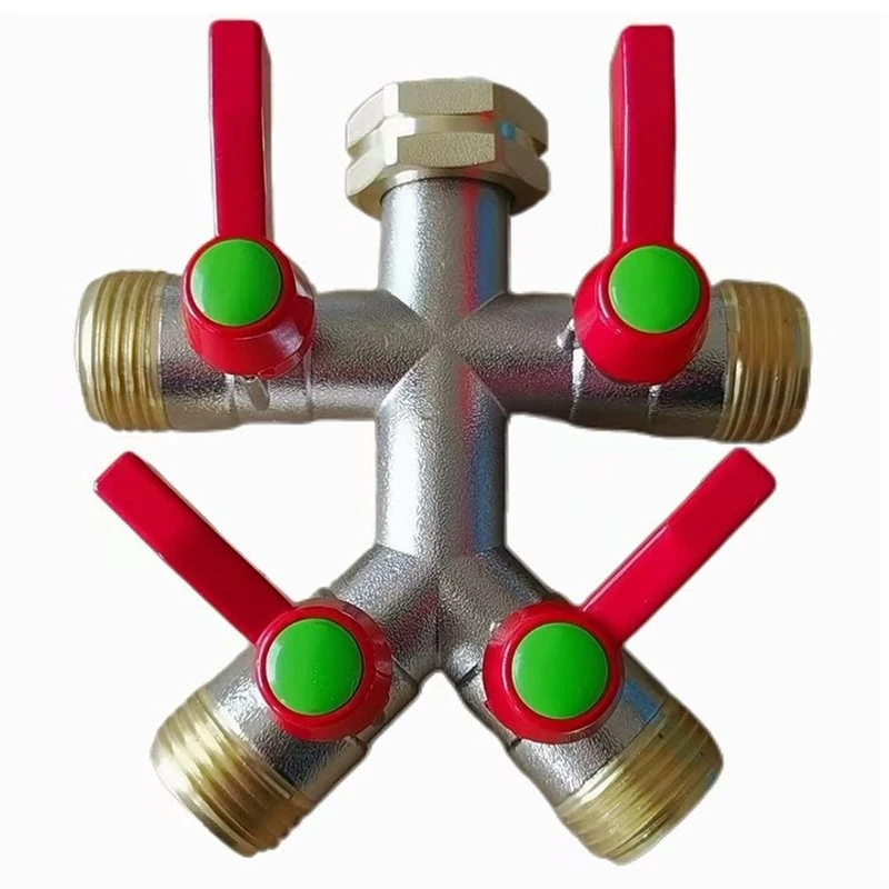 RV Copper Hose Splitter 4 Way Garden Hose Splitter Water Spigot Splitter Hose Splitter Valve 3/4 Inch GHT Thread Red