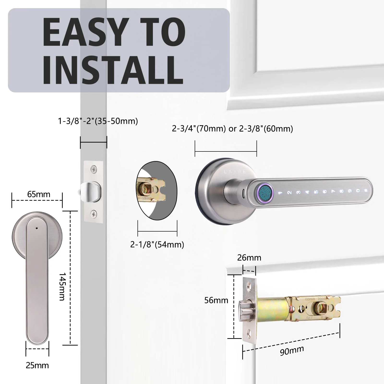 Imagem -05 - Bluetooth Biométrico Fingerprint Lock Key Cor Dourada Ttlock App Digital Smart Door Lock Eletrônico Handle Lock Alexa Google Home