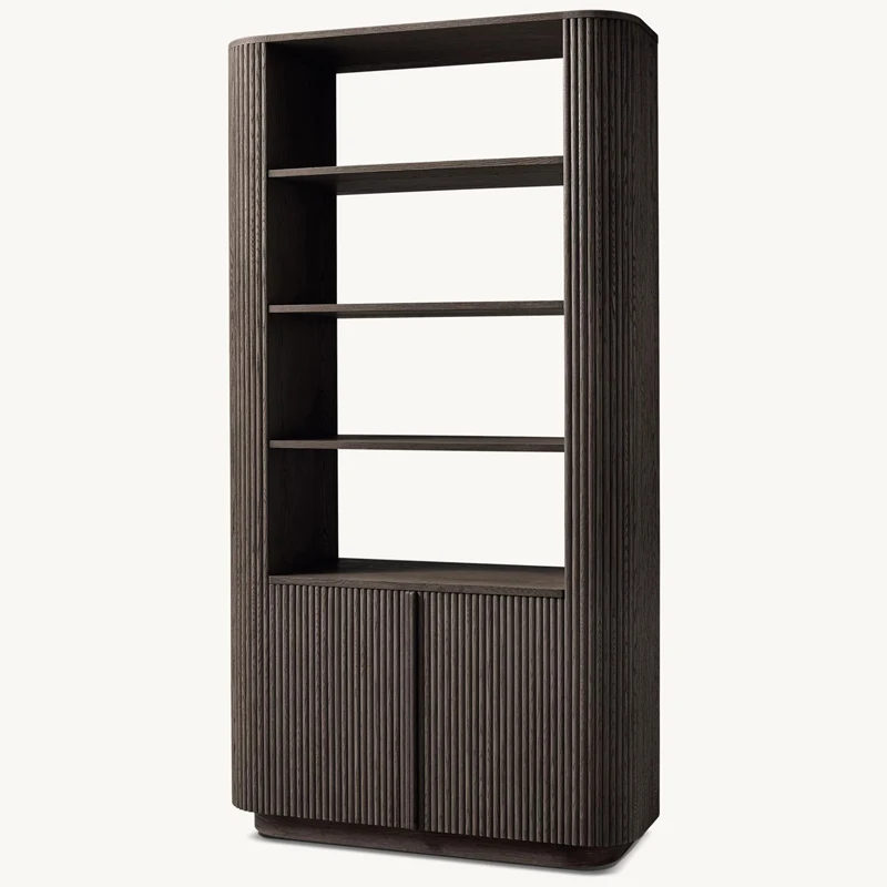 Libreria retrò a doppia anta in legno massello, libreria americana semplice e lussuosa, soggiorno, studio, villa, libreria domestica