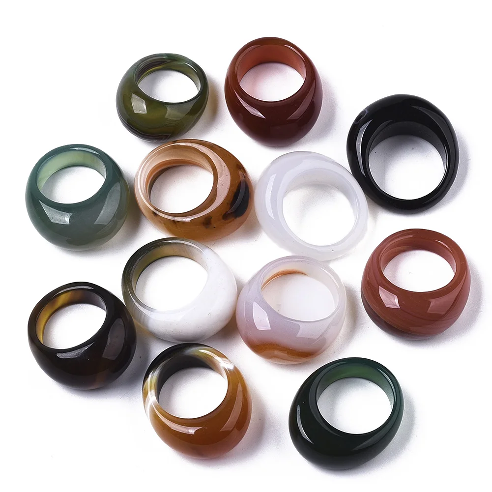 

5pcs Dyed Natural Agates Rings Wide Band Finger Rings Fashion Female Male Jewelry Party Wedding Rings Accessories Wholesale