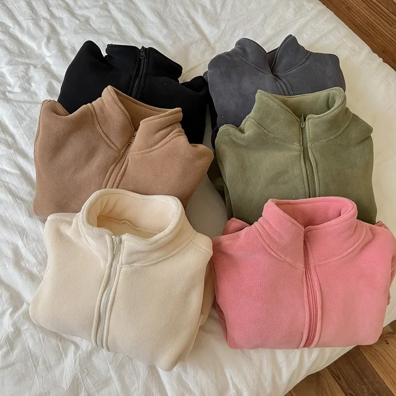 2024 Solid Sport Cold Jacket Long Sleeve Zipper Children\'s Clothing Casual Outerwear Polyester Kid Coat Baby Girl Winter Clothes