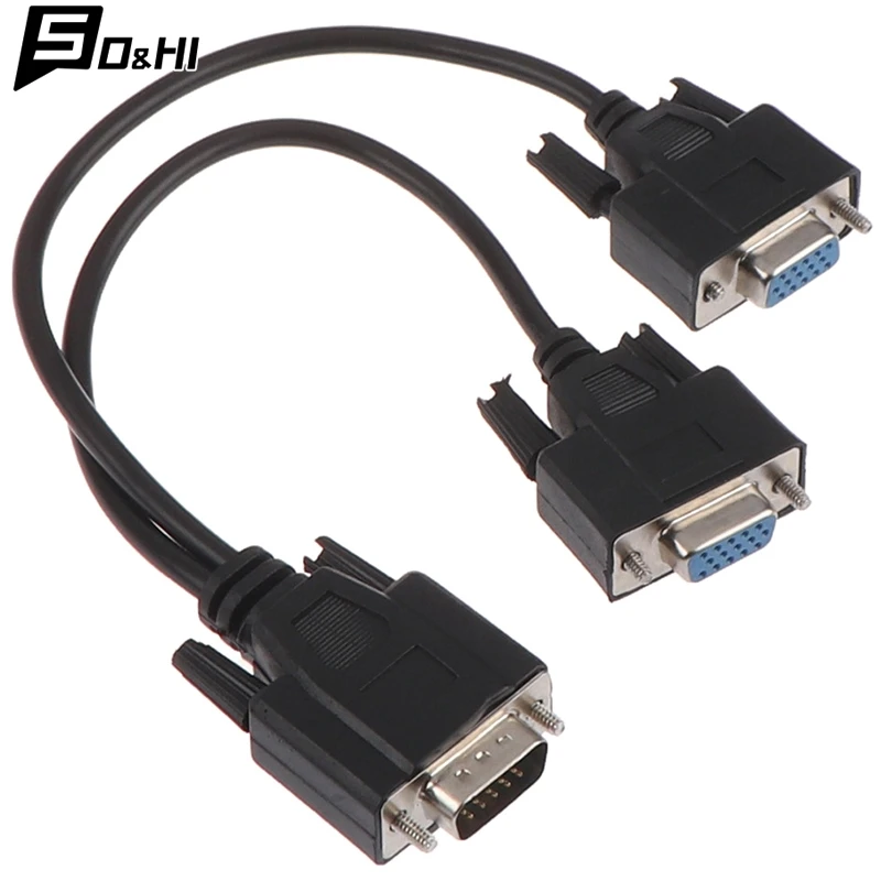 1Pcs 15Pin VGA Male To 2 Vga Svga Female Adapter Splitter Video Monitor Cable Black White Random Color