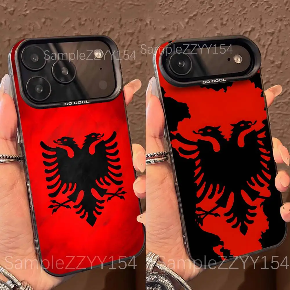 Etui na telefon z flagą Albanii dla iPhone'a 17, 16, 15, 14, 13, 12, X, 8, Pro, Max, Plus, E, SE4, Air, Mini, czarne, matowe, technologia IMD