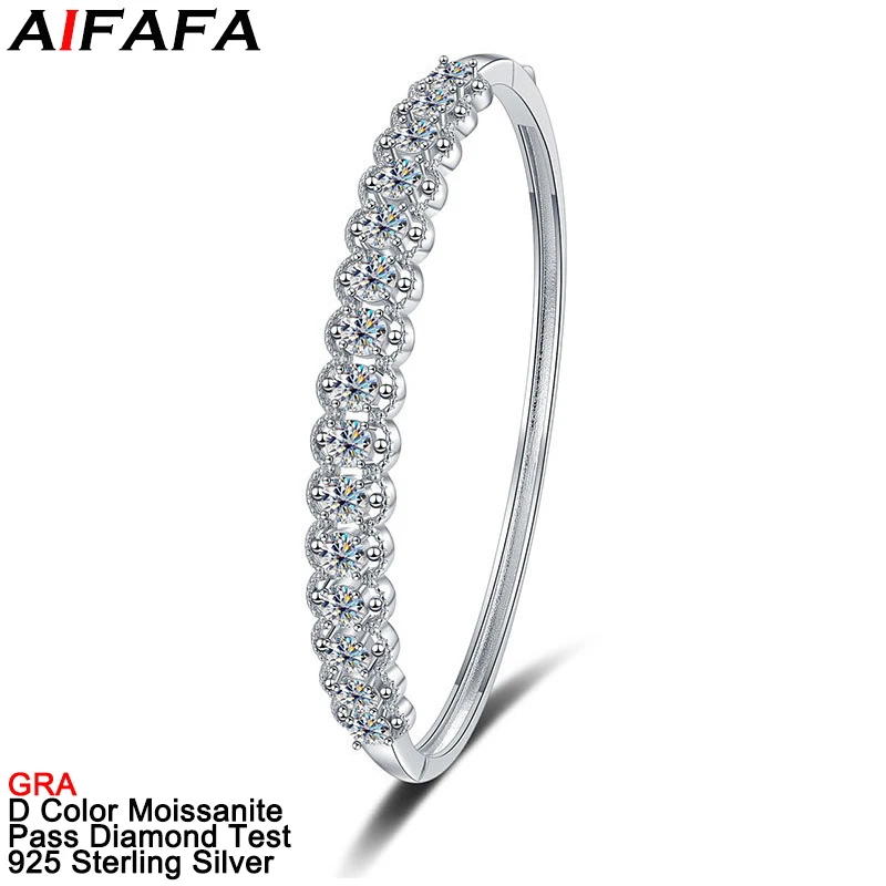 Total 4.5 Carat Full Moissanite Lab Diamond Bangle s925 Silver All Moissanite Women Cuff Bracelet Fine Jewelry GRA
