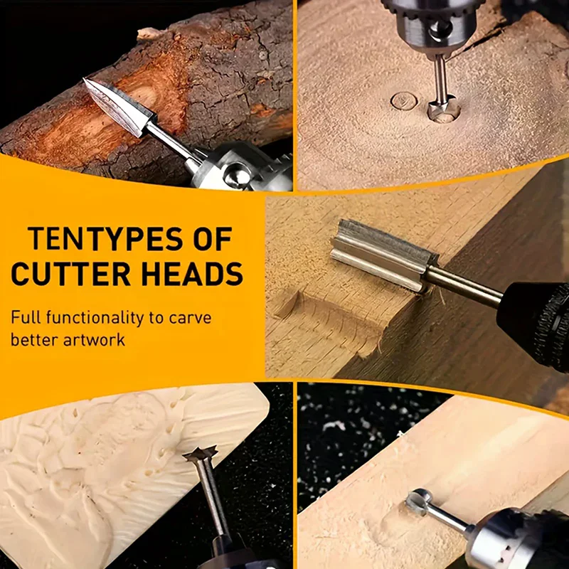 

5/6Pcs Wood Carving Drill Bits Set With 3mm Shank Compatible With Rotary Tool Woodworking Accessories