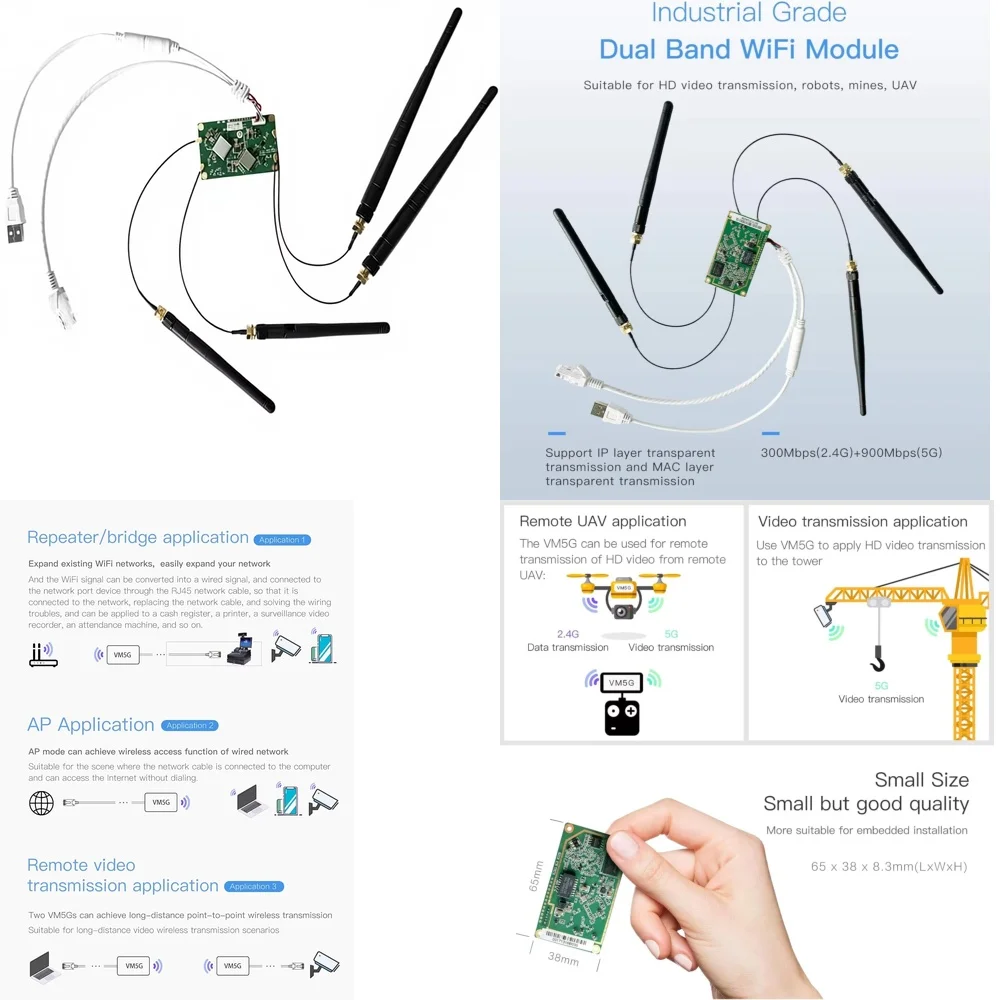 

Industrial Wireless Repeater for VONETS VM5G Dual Band 2.4GHz 5GHz AC1200 High Power Signal with 4 Antennas RJ45
