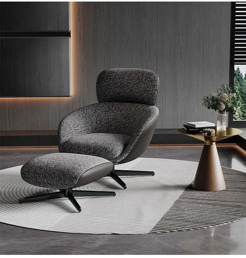 # Modern Low-key High Quality Metal Frame Fabric Cover Revolving Living Room Lounge Chairs Ottoman Set