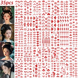 35pcs Eyebrow Flowers Stickers Red Dot Forehead Lotus Stickers Waterproof And Long Lasting Realistic Temporary Tattoo Stickers *