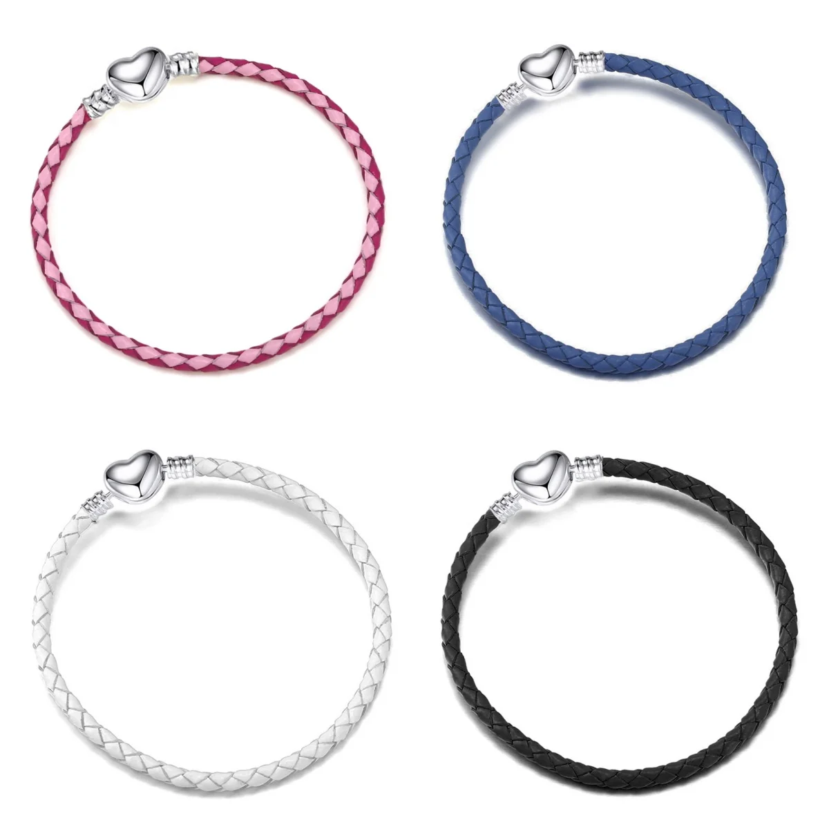 Zilverkleurige liefdespaararmband Enkele lus Jongens en meisjes Leren touw Basisketting voor Pandora Kerstarmbanden Geschenken