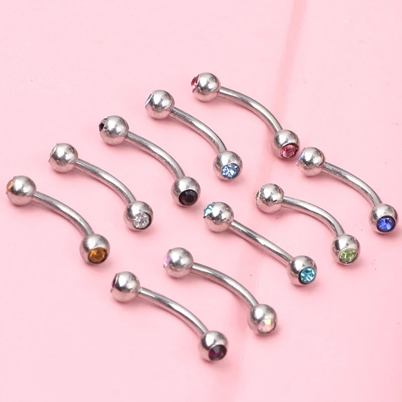 10pcs Crystal Eyebrow Piercing Curved Barbell Banana Ring Stainless Steel Lip Snug Daith Helix Earrings Cartilage Jewelry 16G