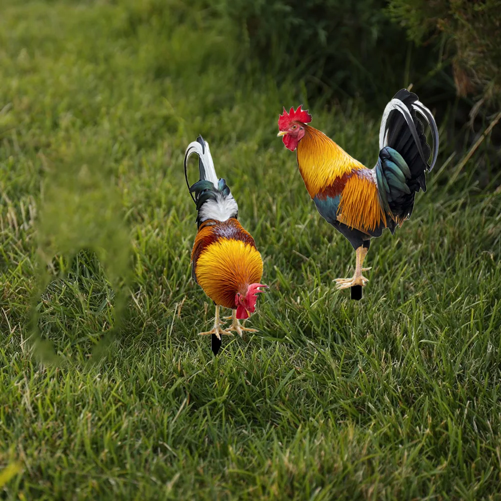

2pcs Chicken Stake Decor Simulation Rooster Stakes Durable Acrylic Outdoor Yard Decoration Stakes For Courtyard Lawn Ornaments