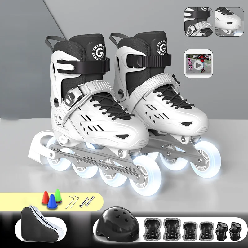 Kids Inline Roller Skate Shoes 4 Wheels Youth Sneakers Beginner Roller Skating Adjustable Shoes Boy Girl Children Birthable Gift