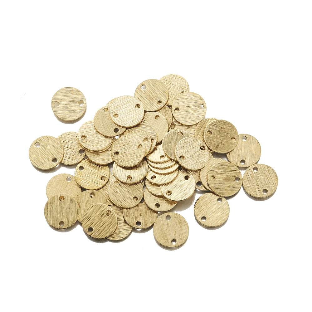 20pcs Raw Brass Hammered Round Shaped 2 Hole Charms Connector Small Pendant For Diy Necklace Earring Jewelry Making Supplies