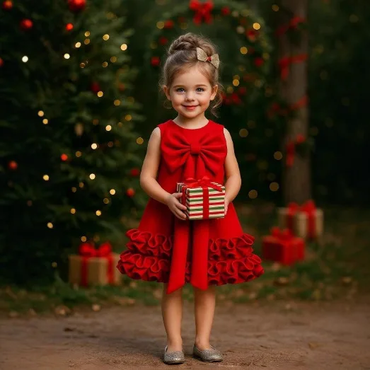 Elegant Baby Girl First Birthday Dress Princess Party Gown Floral Lace Bowknot Design Breathable Comfortable Celebration Outfit