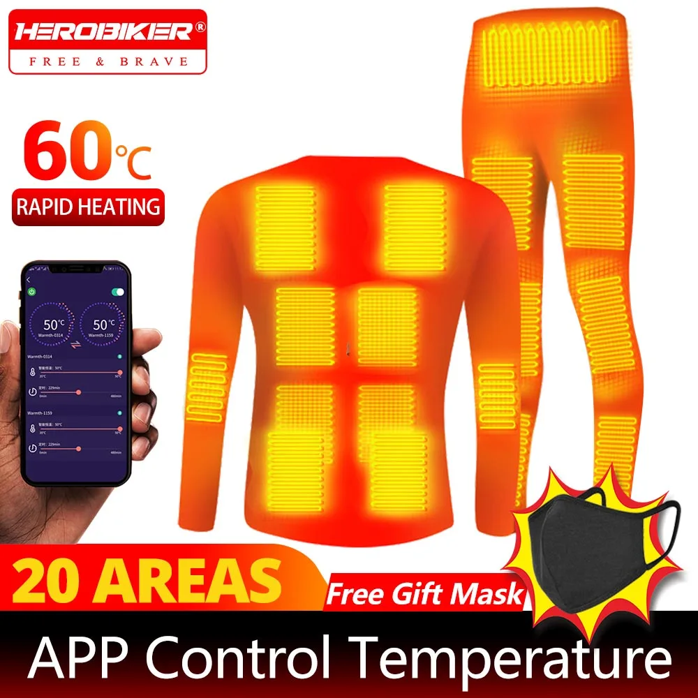 28 Areas Heated Underwear Suit Smart Phone APP Control Temperature USB Battery Powered Winter Thermal Outdoor Ski Jacket Suit