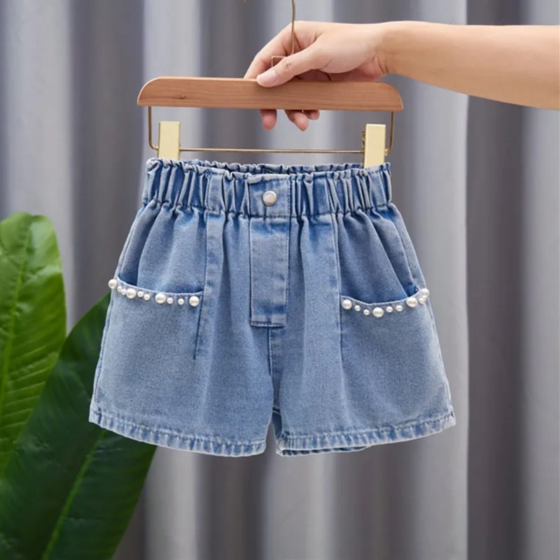 Summer Kid Girls\' A-line Shaped Denim Shorts Korean Fashion Hot Pants New Children\'s Jeans 3-12Year Young Girls\' Shorts Jeans