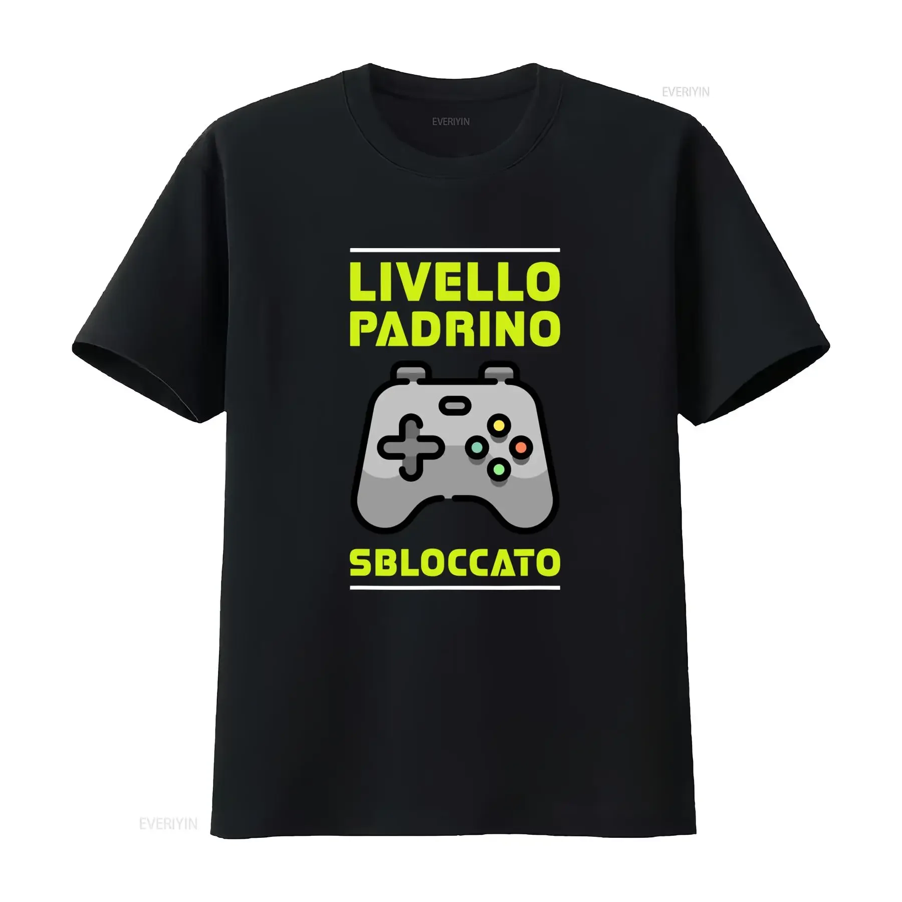 T shirt da uomo Padrino Italiano Slogan Vivi come un Design Battesimo con Scritta Gialla Grafica Controller di Gioco Regalo