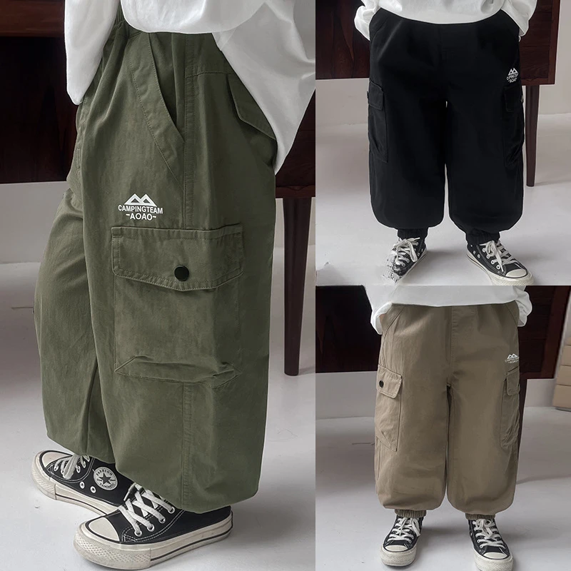 Boy Pant 2024 Children Autumn Children Wear Baby Fashion Casual Pants Bundle Foot Mountain Boy Causal Solid Cargo Pants