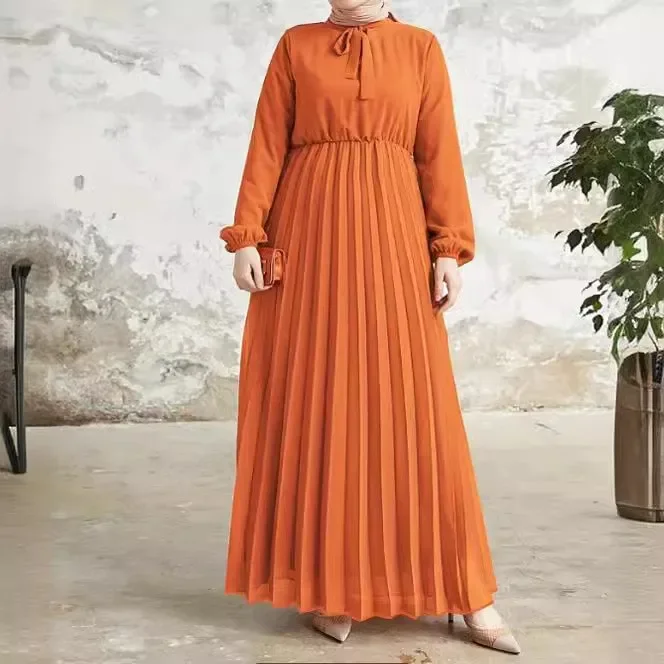 Islam Clothing Muslim Dress Women Elegant Chiffon Dress for Women Fold Dubai Abayas African Turkish Robe Musulmane Femme Vestido