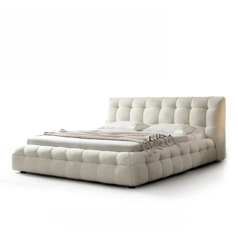 Neutral Design Teddy Fabric Upholstered Comfortable Tufted Modular Double Bed