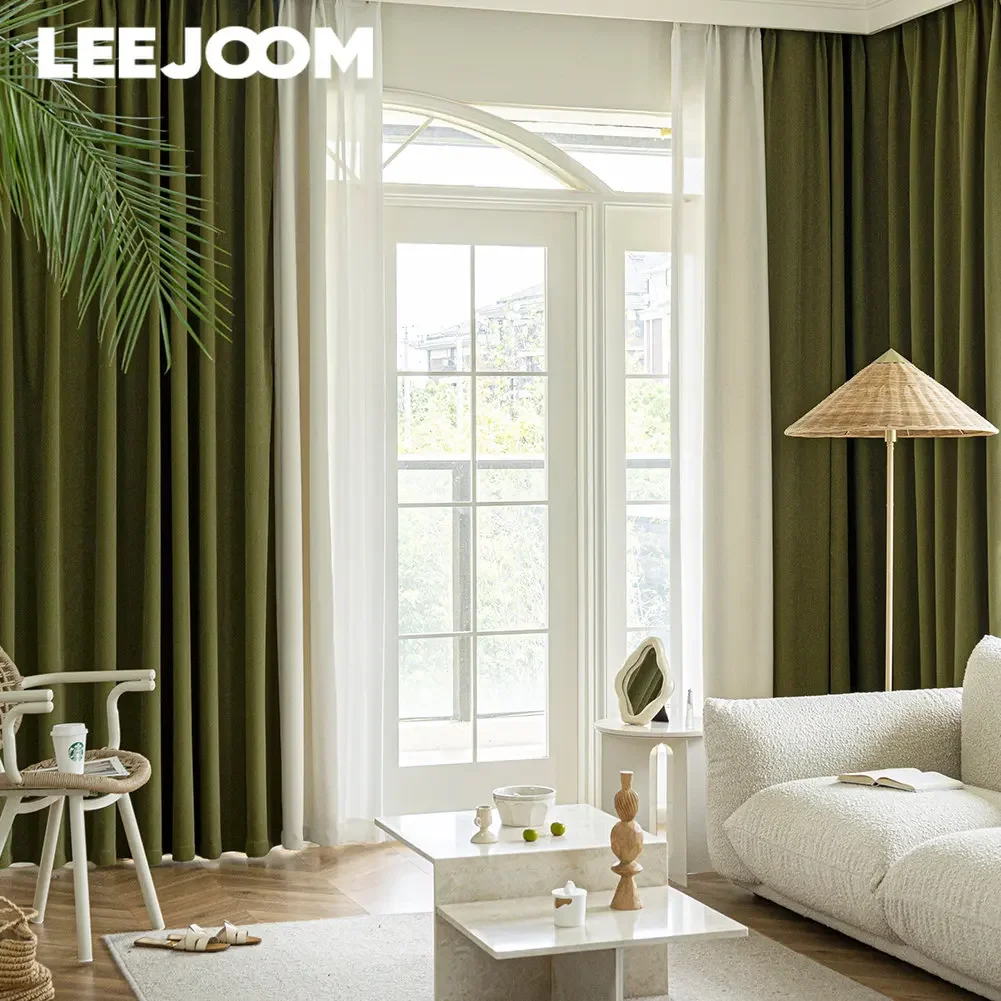 LEEJOOM Modern Style Solid Color Curtain High Shading Chenille Curtain for Living Room Bedroom 1PC