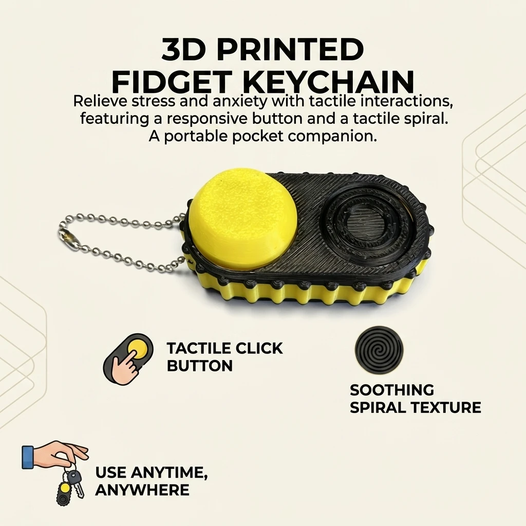Plastic Stress Reliever for Office Workers 3D Printed Rotating Ball Toy Silent Clicker Keychain Fidget Gadget Durable