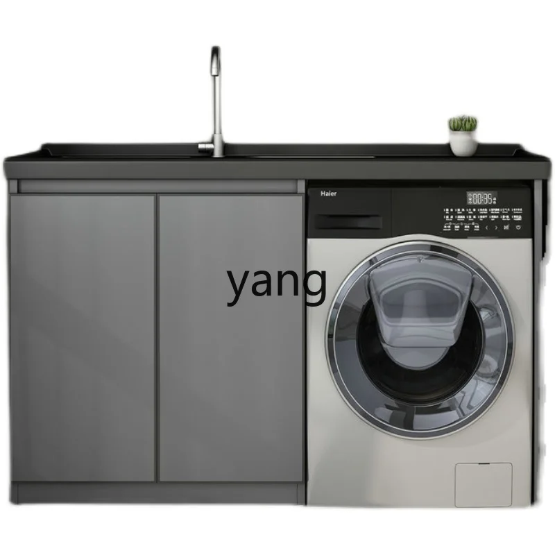 

LMM Space Aluminum Washing Machine Cabinet Balcony Integrated Cabinet Combination Laundry Sink with Rubbing Board
