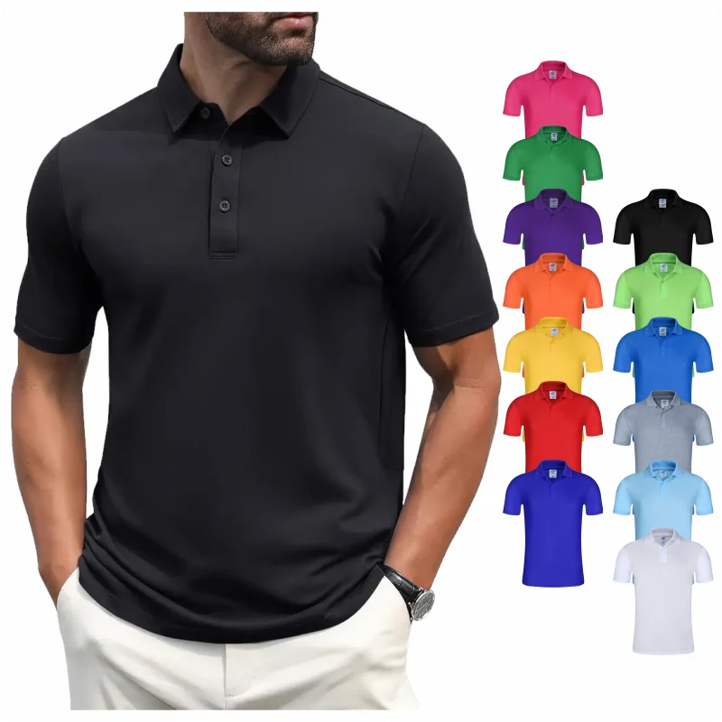 Men's Summer Solid Color Lapel Short-sleeved Casual Daily Outdoor Polo Shirt Fashion Button Top 13 colors