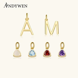 ANDYWEN 925 Sterling Silver Gold Letters 26 Initial E P R Birthstone Pendant Long Chain Choker Necklace 2021 Women Wedding Gift