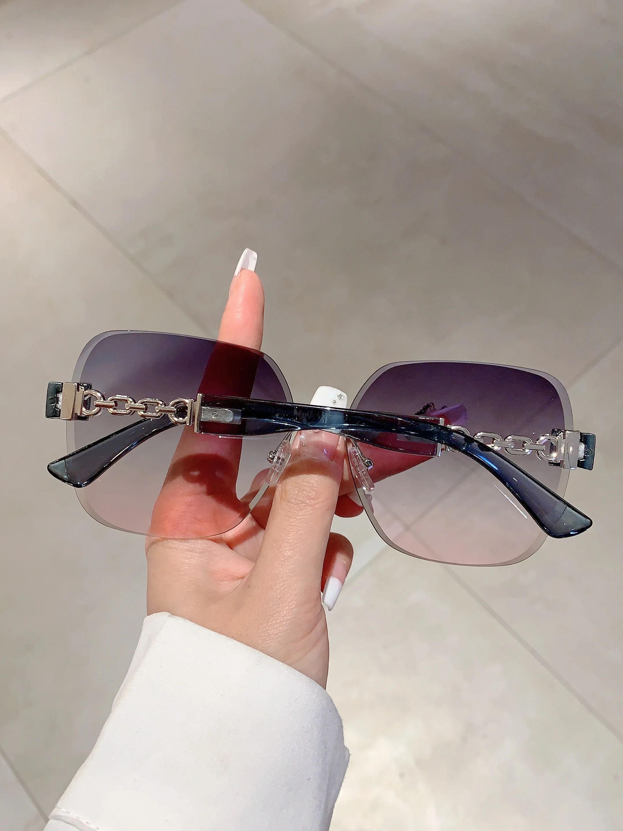KAMMPT Neue Übergroße Randlose Kette Beine Sonnenbrille Vintage Männer Stilvolle Mode Weibliche Shades Luxus Marke Designer Brillen – Detail 8