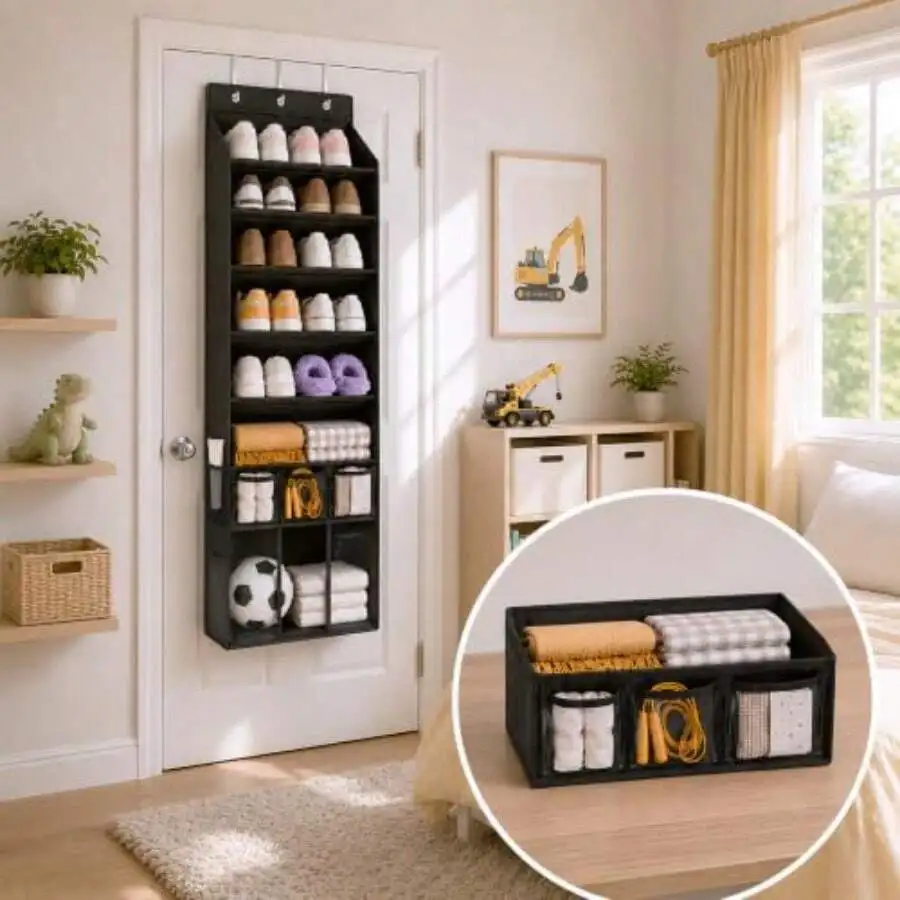 3in1 Over The Door Shoe Organizer With 5 Slanted Compartments, Removable Storage Bin And Transparent Pockets, Thickened Waterpro