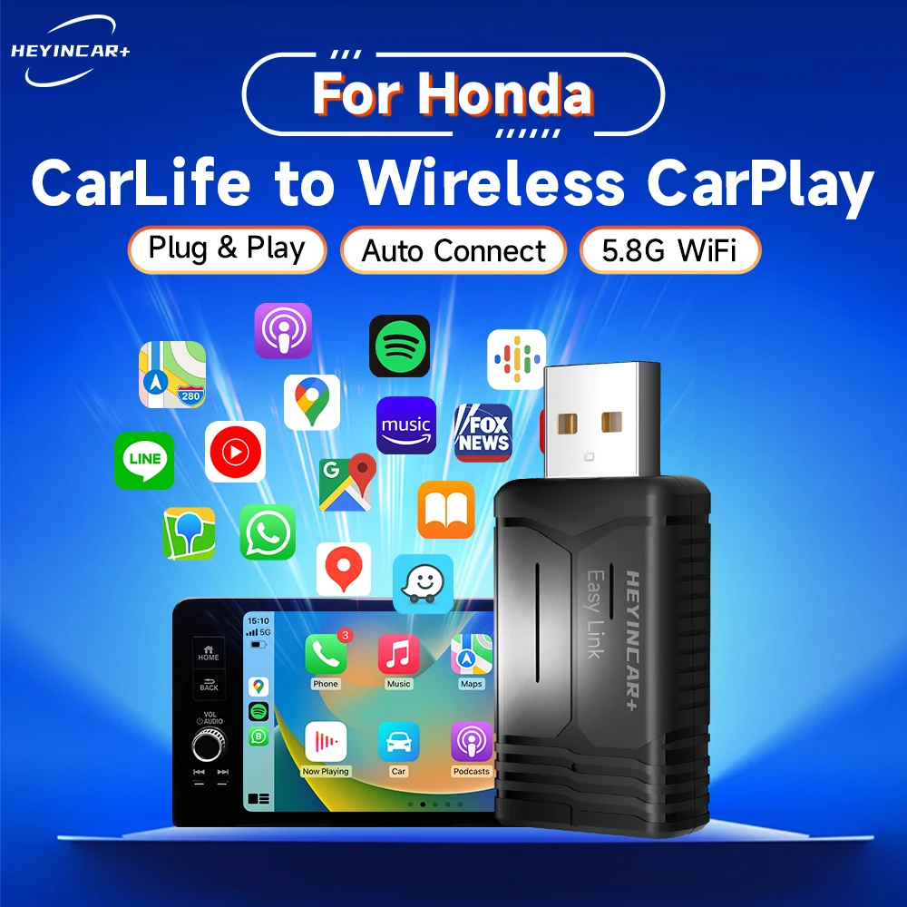 HEYINCAR Carlife to wireless carplay box for Honda eNS1 eNP1 CRV HRV URV XRV ZRV CIVIC VEZEL China made honda car Yandex maps