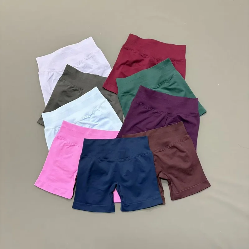 HISTELLO Sports Shorts Women Low Waist Solid Color Butt Lifting Seamless High Stretch Fitness Gym Workout Running Yoga Shorts