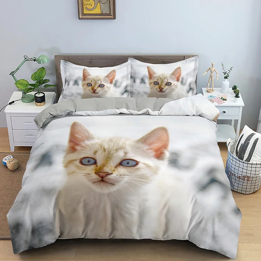 3D Animal Pattern Duvet Cover Set Cute Cat Pattern Bedding Set Polyester Quilt Cover King Twin Single Size Home Textile Kitten