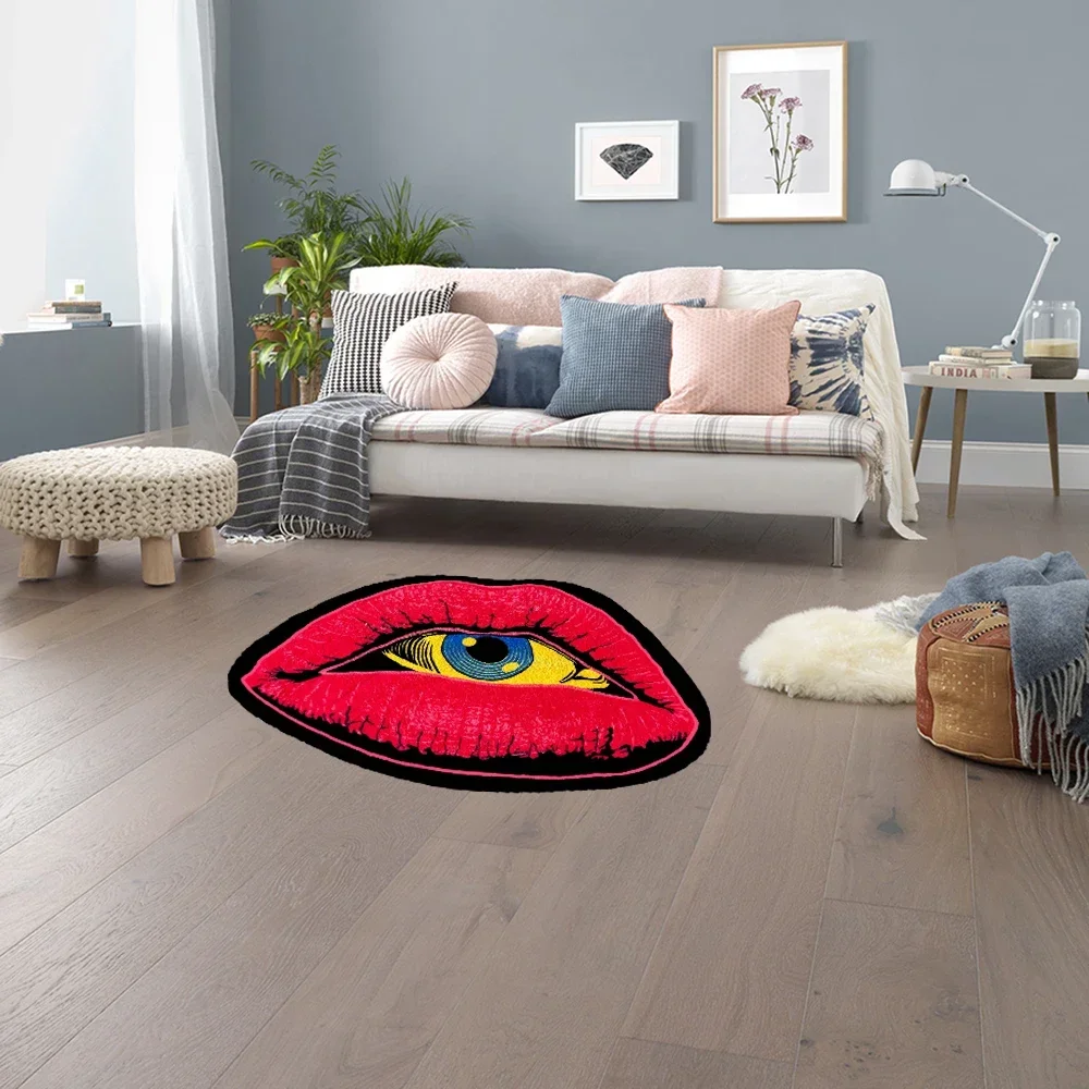 Irregular Rugs Red Lip Devil Eye Shape Funny Creative Area Rug Handmade Carpet for Home Decor Bar Party Business Shop,Etc.