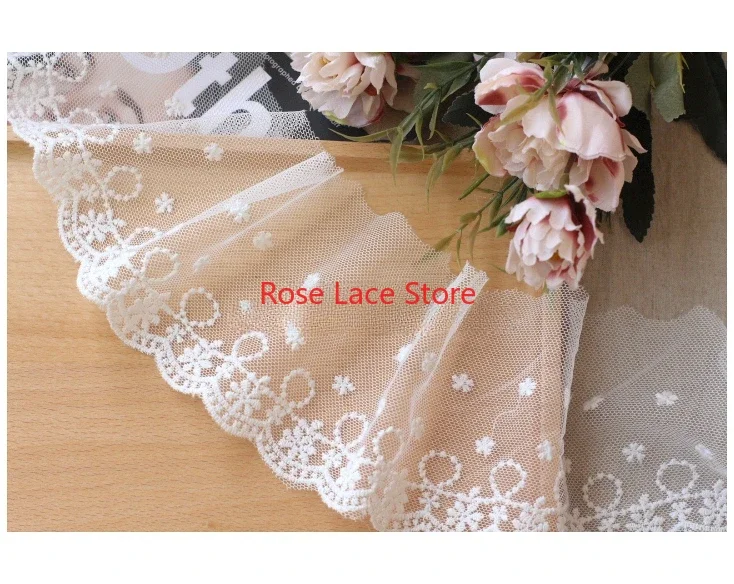 

5 yards flower embroidery Lace Trim,white Scallops soft tulle lace trim,For Wedding Gown, Girl dress,Bridal Hairband 3.93'' wide