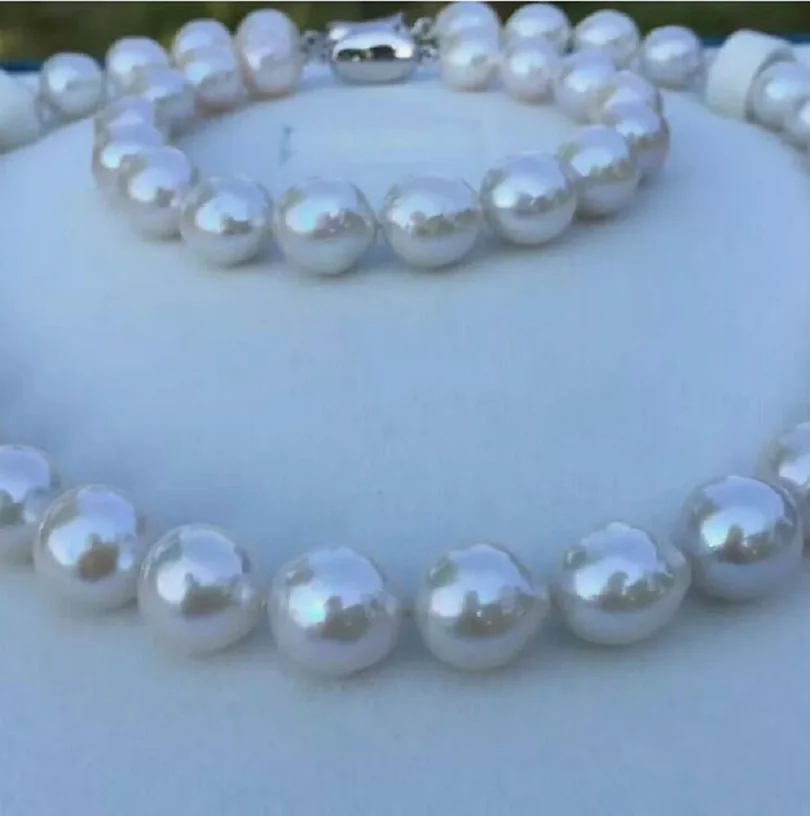 long huge Gorgeous 11-12mm South Sea White Round Pearl Bracelet Necklace 925s